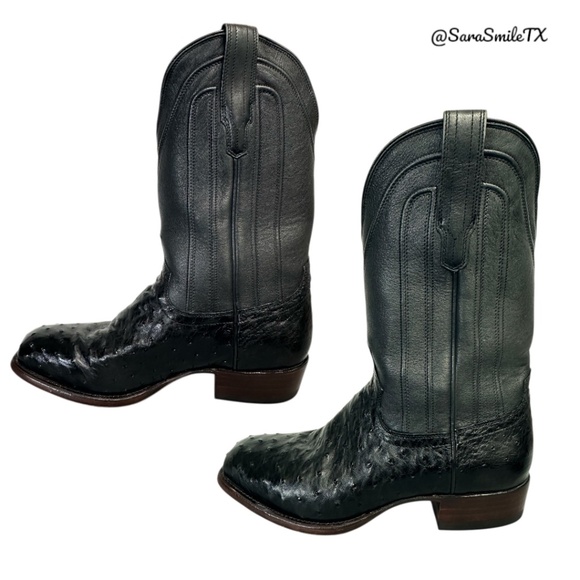 TECOVAS The Carter Mens Black Handmade Full-Quill Ostrich Cowboy Boots - Picture 2 of 14